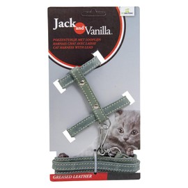 JACK AND VANILLA, Greased Leather Cat Harness with Lead 100 cm, Individual Fit, Elegant Design, Optimal Comfort, Ideal for Walking, Size 10 mm, Grey Pattern