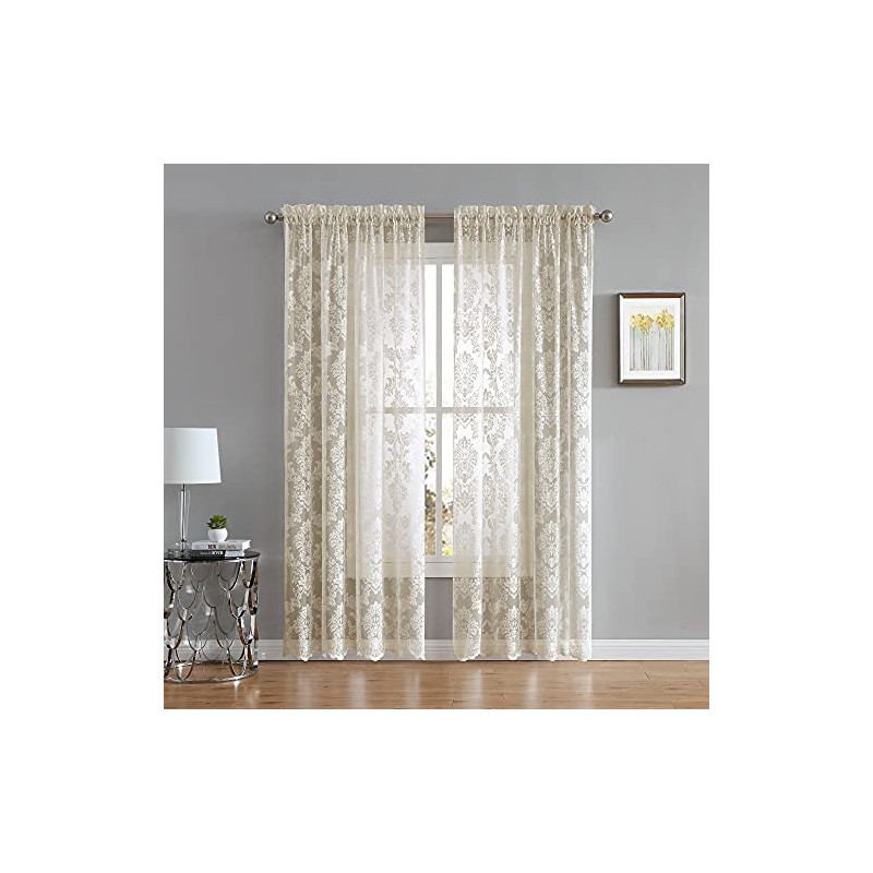 Warm Home Designs Par de Cortinas de Encaje de Punto