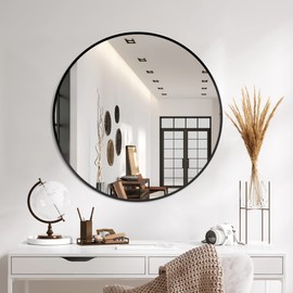 Black Frame Mirror, Bathroom Mirrors for Wall,26'' Round Circle Mirror for Entryway Bedroom Vanity(26'',Black)