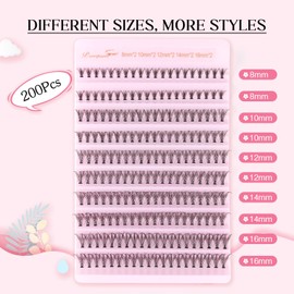 Parriparri Cluster Lashes 200 Pcs Individual Lashes 20D D Curl False Eyelashes Extension Reusable Soft Russian Lashes Extension Diy at Home (20D-0.07D-8-16MM Mix)