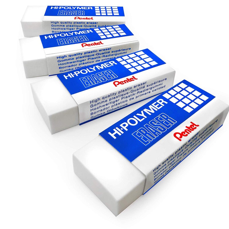 Pentel - Hi-Polymer Jumbo Plastic Rubbers Erasers - White -