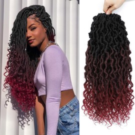 Ombre Crochet Hair 1B/99J/530 Faux Locs 18 Inch 6 Packs Crochet Goddess Locs with Curly Ends Pre Looped Faux Locs Crochet Hair for Black Women(18 Inch,6 Packs,1B/99J/530)
