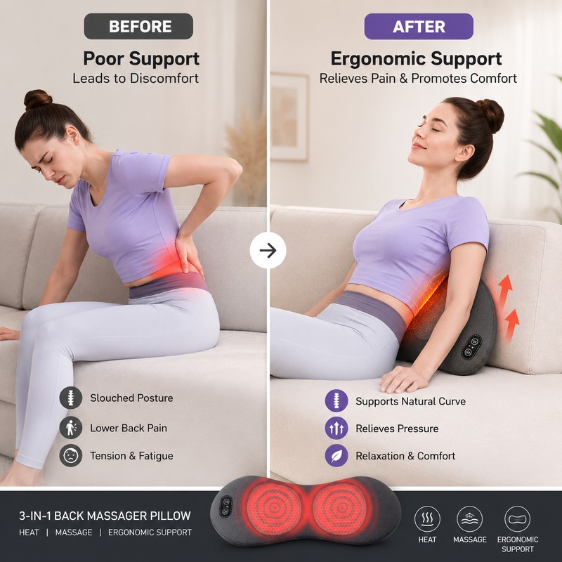 3-in-1 Lumbar Support Massager for Back Comfort – Heated Vibration