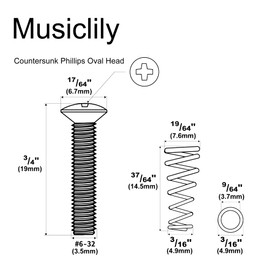 Musiclily Ultra UNC#6-32X3/4 Inch Stainless Steel Single Coil Pickup Mounting Screws and Springs Set for USA/Mexico Fender Strat Style Electric Guitar, Black (Set of 6)