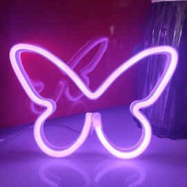 JYWJ Butterfly Neon Light,USB or 3-AA Battery Powered Neon Signs,LED Desktop Wall Decoration,Various Parties,Decoration Of Business Premises(Purple)
