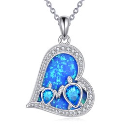 Grmdit Sea Turtle Necklace Sterling Silver Heart Pendant Opal Jewelry Gifts for Mom Women