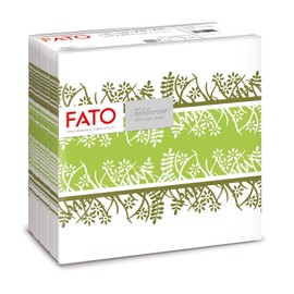 Fato, Trockene Papierservietten, Airlaid, Textileffekt, Packung mit 50 Servietten, Größe 40x40 gefaltet in 4, Garten Pistazien-Muster