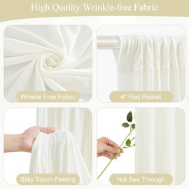 Cream White Backdrop Curtains with Lights for Parties,10x10FT Wrinkle Free Wedding Photo Backdrop Light Tulle Curtains for Baby Shower Birthday Ceremony Reception Home Party Decorations-5ft x 10ft