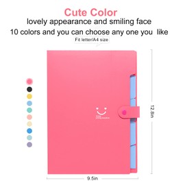 Forvencer Accordion File Organizer, Letter Size, 5 Pocket Expanding File Folder, Cute File Folder with Labels, Portable File Organizer for School Office Supplies, Folders for Documents, Fuchsia