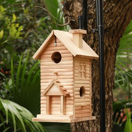 STARSWR Bird House,Outdoor Bird Houses for Outside Clearance,2 Hole Wooden BlueBirdHouse Finch Cardinals Hanging Birdhouse 2 Rooms Nesting Box for Wild Bird Viewing