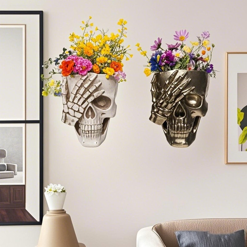 SeoatLink Skull Wall Planter, Hanging Skull Vase Unique Face Flower