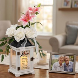 Memorial Lantern with Lily Rose Flower, Sympathy Gift for Loss of Loved One, Bereavement Funeral Gift in Memory of Mom Dad Husband Wife