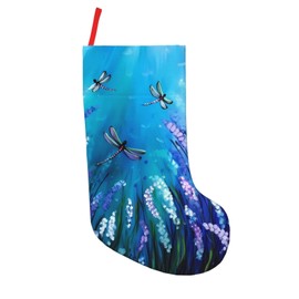 Purple Flowers and Cute Dragonfly Christmas Stockings 18 Inches Classic Large Size Stocking for Family Holiday Xmas Party Gifts & Decorations