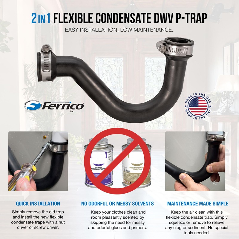 Fernco 3/4 Inch Flexible PVC Condensate Trap for HVAC Systems