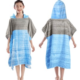 VOOVA & MOVAS Hooded Poncho Towel Robe for Teens | Soft, Absorbent Cotton | Versatile Beach, Pool, Swim & Bath Essential | Ages 8-16 | Blue & Grey