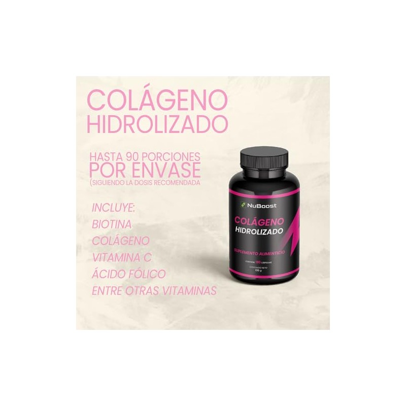 Nuboost Colágeno Hidrolizado 1000 180 Cápsulas Biotina Vitamina Ácido Hialurónico