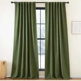 NICETOWN Froest Green Room Darkening Curtains 90 inches Long 2 Panels, Pinch Pleated Faux Linen Light Blocking Noise Canceling Window Drapes for Living Room/Bedroom/Study Room, W50 x L90