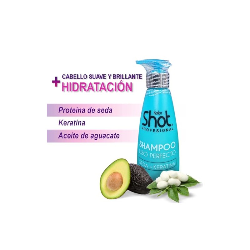 Shampoo Liso Perfecto Kolor Shot con Keratina sin Parabenos, Hidrata