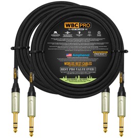 2 Units - 25 Foot - WBC-PRO-Quad Ultra-Silent Ultra-Flexible Balanced Star-Quad Cable with Amphenol QS3P-AU ¼ Inch (6.35mm) Gold Straight TRS Stereo Phone Plugs & Black Tweed Jacket
