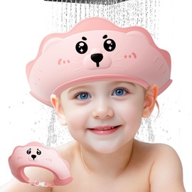 Lonlown Baby Shower Cap,Adjustable Kids Shower Cap for 1-10 Years Old Boy Girl Soft Shower Cap for Kids,Toddler Shower Cap Protect Baby's Eyes and Ears,Cute Lion Shape Make Baby Bath More Fun