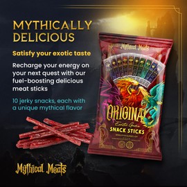 Mythical Meats Original Exotic Flavor Sampler Pack – 10 Exotic Game and Beef Snack Sticks – Dried & Dehydrated Meats Seasoned to Perfection – High Protein Snacks