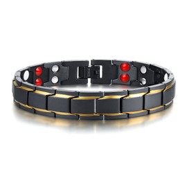 Rockyu Titanium Material, Men's Magnetic Bracelet, IP Gold Plating, Black & Gold, Simple Design, Magnet, Far Infrared, Germanium, Negative Ions, Gift, Present, Titanium Titanium Germanium, No Gemstone
