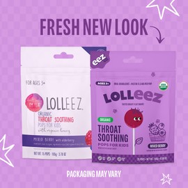 Lolleez Organic Lollipops for Kids Sore Throat Relief, Mixed Berry Perfect for Soothing A Sore Throat While Tasting Great, Mixed Berry Flavor, 28 Count
