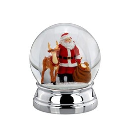 Schneekugel Glaskugel Deko-Kugel Motiv: Weihnachtsmann mit Rentier, Höhe 12,0 cm, Ø 10,0 cm