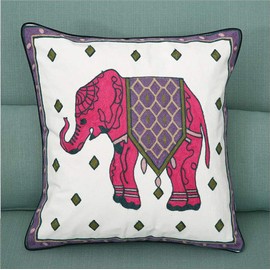 ZUODU Red Elephant Cushion Cover Pillow Sham Exquisite Stereoscopic Embroidered Cotton Throw Pillow Cover Indian Decor Sofa Cushion Cover Pillow Case 18"x18" (Colour J)