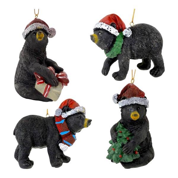 Black Bear Ornaments – Bears with Santa Hats Christmas Tree