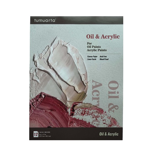 Oil Painting Paper Pad 22.9X30.5 CM, 300 GSM Canvas Paper, 12 Sheets, Acid Free, Glue Bound, Natural White, Bleedproof Mixed Media Paper for Oil Paints, Acrylic, Oil Pastel and More Wet Media.