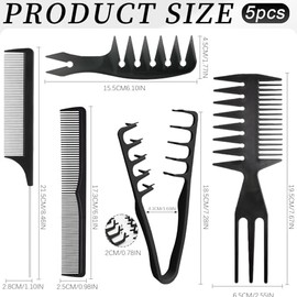 5 Piece Comb Men's Styling Set, Create a Fluffy Hairstyle | Styling Comb, Stem Comb, Texture Comb, 3 in 1 Styling Comb, Textured Hair Comb for Women and Men