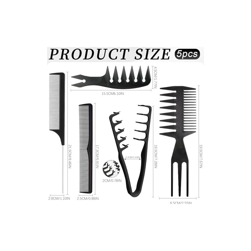 5 Piece Comb Men's Styling Set, Create a Fluffy Hairstyle