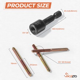 16PCS 1/4"-20 x 3 Hanger Bolts Kit & 1PCS 1/4"-20 Hanger Bolt Driver with 1/4 Hex Shank,Double-Headed Screws,Self-Tapping Screw,Wood Dowel Screw,Suitable for Assembling Furniture