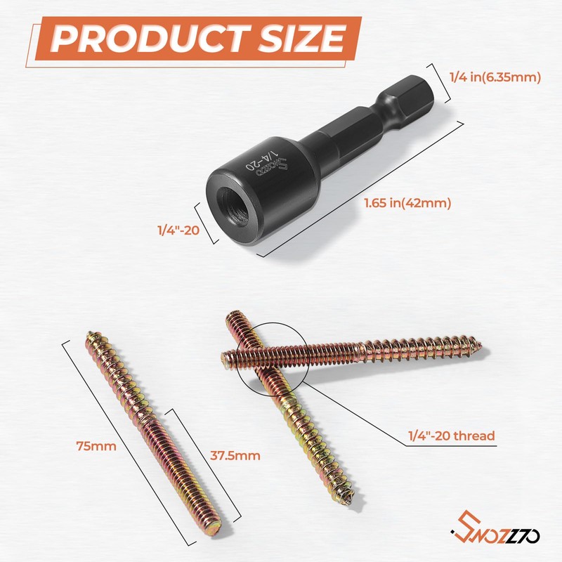 16PCS 1/4"-20 x 3 Hanger Bolts Kit & 1PCS 1/4"-20