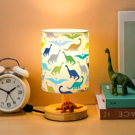 VIHOSE Kids Table Lamp for Bedroom Kids Bedside Lamp with Linen Wooden Nightstand Lamp Cartoon Nursery Lamp Lampshade for Girls Boys Living Room(Forest Animal)