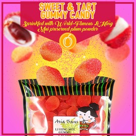 Asia Trans Lychee Gummies with Li Hing Mui Plum Powder | Hawaiian Favorite | Sweet & Sour Soft Gummy Candy