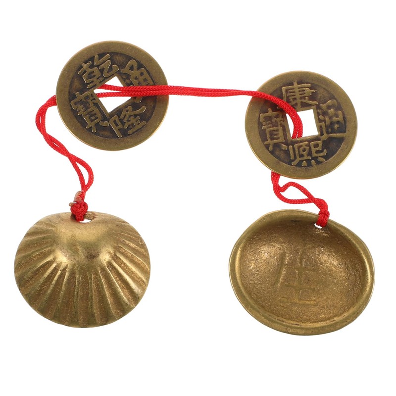 WOONEKY Brass Shell Divination Set with Chinese Wealth Coins Yinyang
