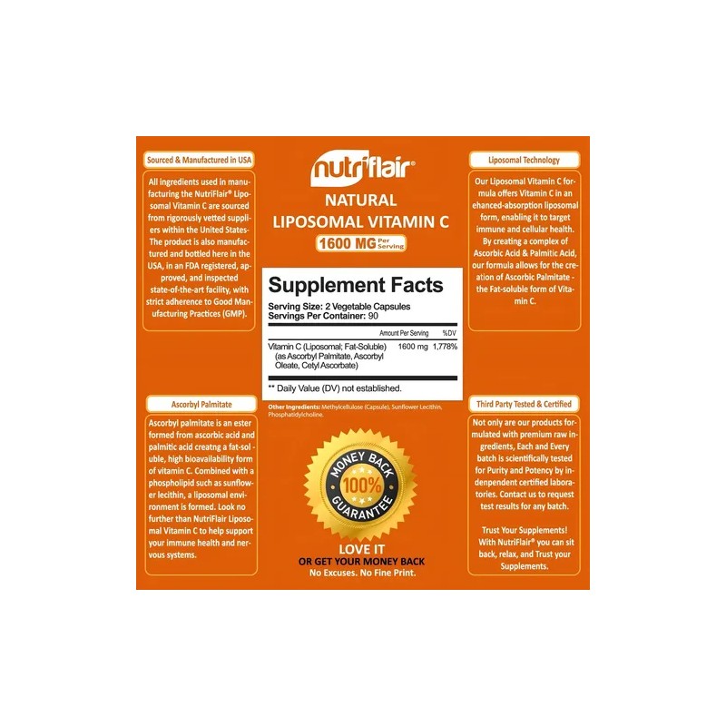 Vitamina C Liposomal 1600mg Inmunidad 180 Capsulas Veganas