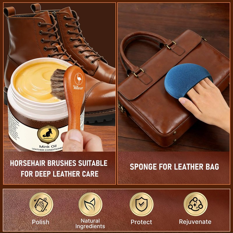Velluxor 4-in-1 Natural Mink Oil 8.2oz Leather Cleaner and Conditioner,