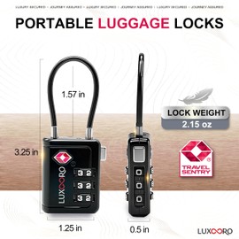 LUXOORO TSA Approved Luggage Lock with Alert Indicator, 3-Digit Resettable Combination Durable Zinc Alloy Travel Lock for Suitcase, Backpack, Toolbox, Locker, All-Purpose Keyless Lock – Black (2 Pack)