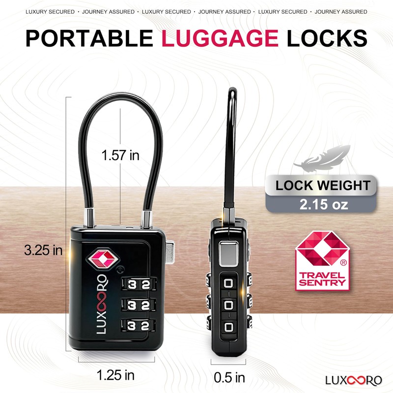 LUXOORO TSA Approved Luggage Lock with Alert Indicator, 3-Digit Resettable