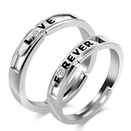 2 Couple Wedding Engagement Rings with Cubic Zirconia Stones for Men and Women, Love You Forever Promise Rings Set for Girlfriend and Boyfriend LB009 (Style 7)
