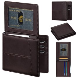 furid Top Grain Leather Wallet Men: RFID Minimalist Bifold Credit Card Holder with 2 ID Windows - Slim Front Pocket Wallets for Men - Gifts for Husband Father on Anniversary Birthday