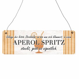Interluxe Wooden Sign with German Text "Solange der letzte Strohhalm Aperol Spritz" Funny Sign with Saying Decorative Sign as a Gift for Friends and Family