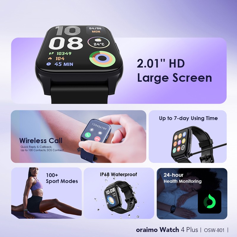 Oraimo Watch 4 Plus 2.01″ HD IP68 Smart Watch