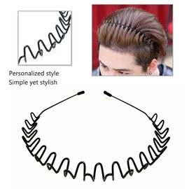 Pack of 5 Metal Hair Bands, Etercycle Unisex Hair Band Wave Black Spring Headband, 90s Women's Men's Headband Multi-Style Hair Accessories with 5 Elastic Hair Bands for Daily Fitness