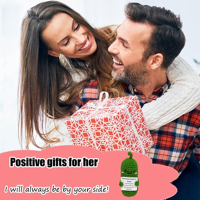 Emotional Support Pickled Cucumber Gift,Knitting Cucumbe with Positive Words,Cute Pickle