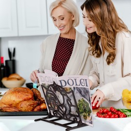 MINLUFUL Recipe Book Holder, Sturdy Cast Iron Metal Cookbook Stand for Kitchen Counter, Vintage Farmhouse Rooster Decoration Recipe Holder Cook Book Stand, Coffee Gold