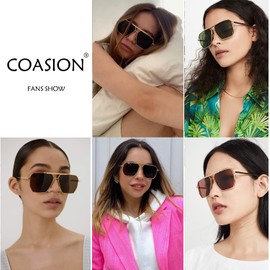COASION Oversized Square Trendy Sunglasses for Women Men Classic Large Metal Retro Shades Vintage UV400 Sun Glasses (Gold/Grey + Gold / G15)